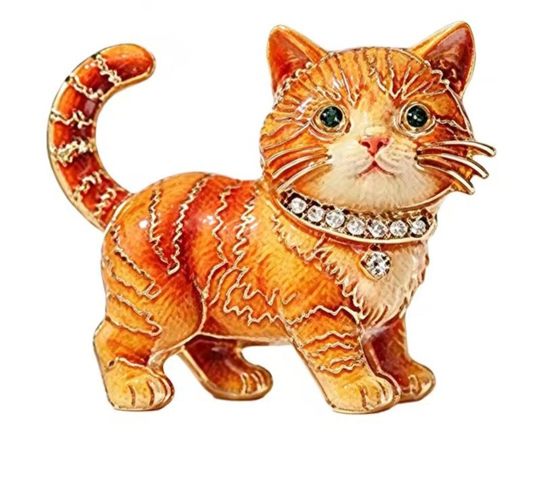 Decoratief beeldje van een oranje kat met strass halsband, Ophalen