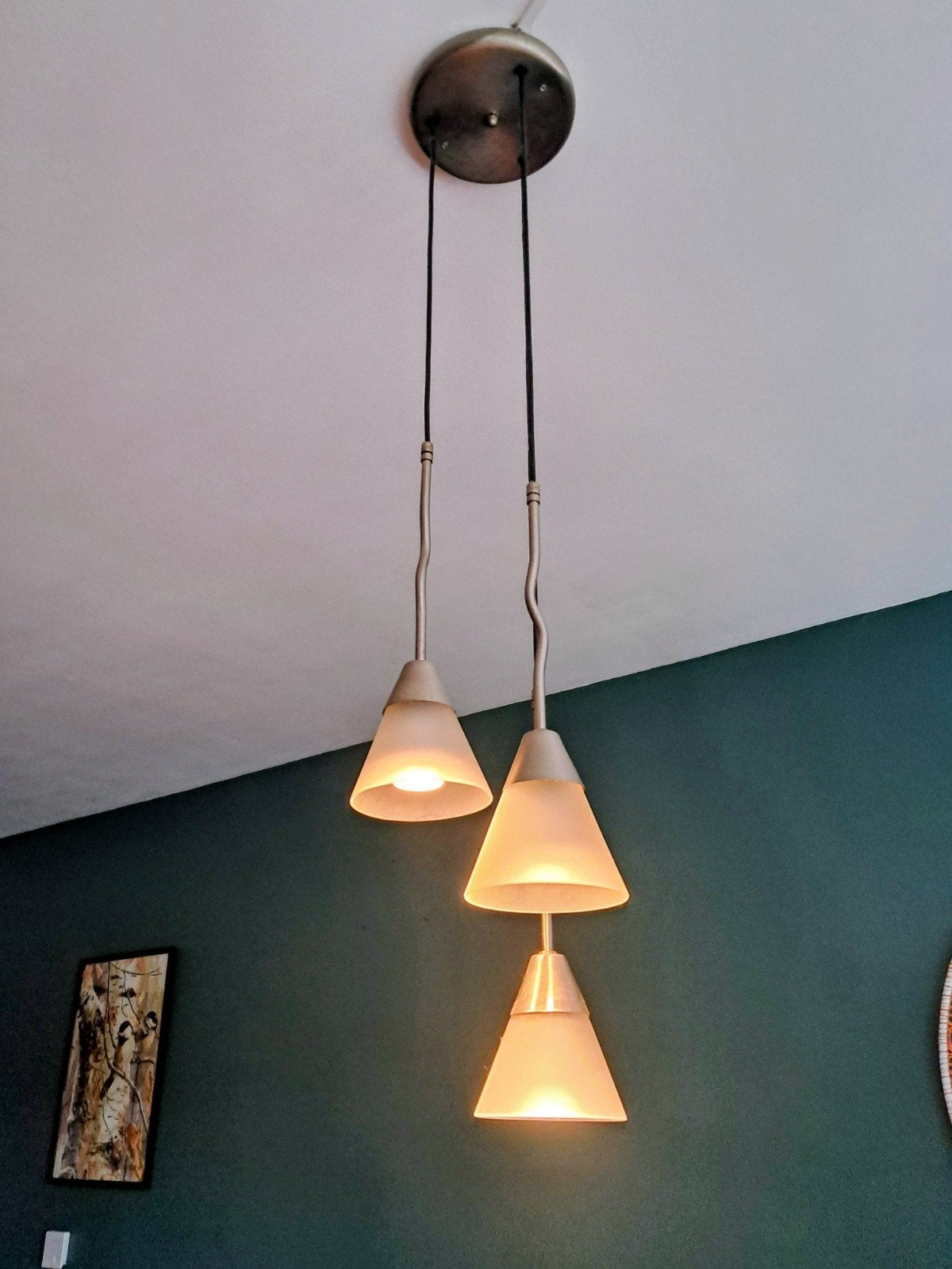 Italiaanse design hanglamp - 3 lichtpunten, Huis en Inrichting, Ophalen, Gebruikt, Glas, Italiaans design