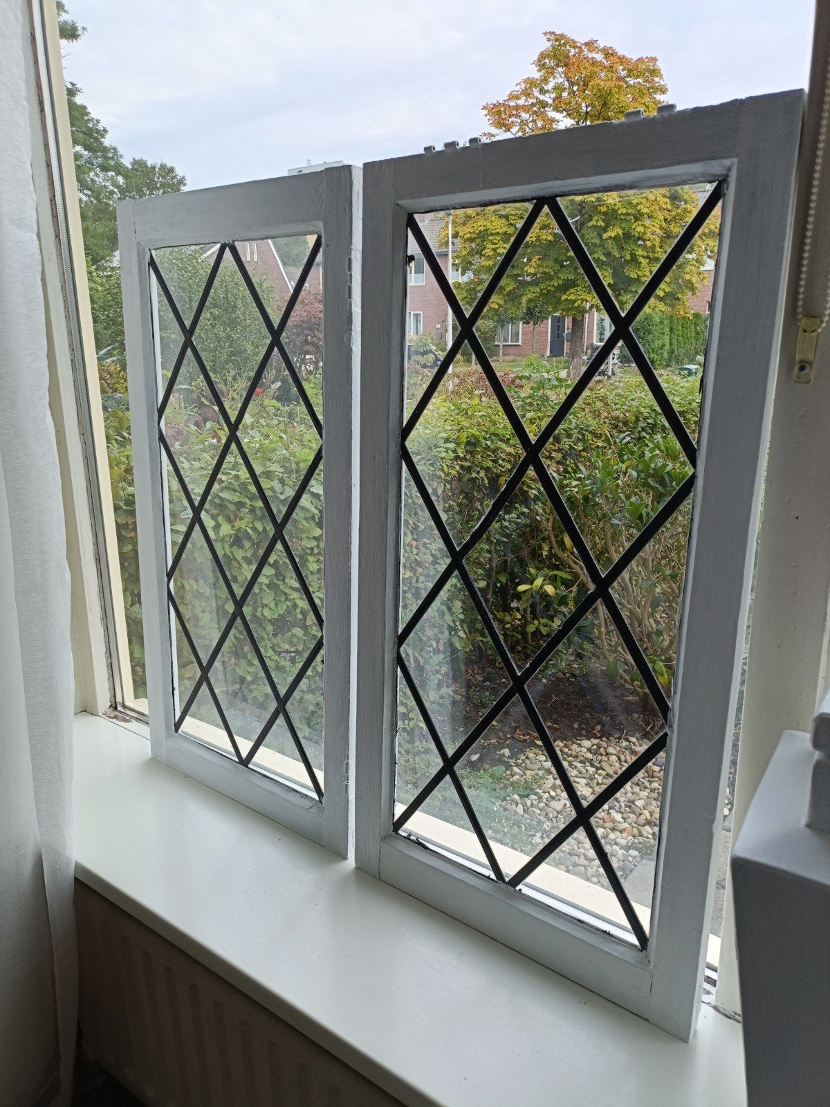 glas in lood panelen hardhout raamkozijnen landelijk brocant, Doe-het-zelf en Verbouw, Ophalen, Gebruikt, Minder dan 80 cm, Glas in lood