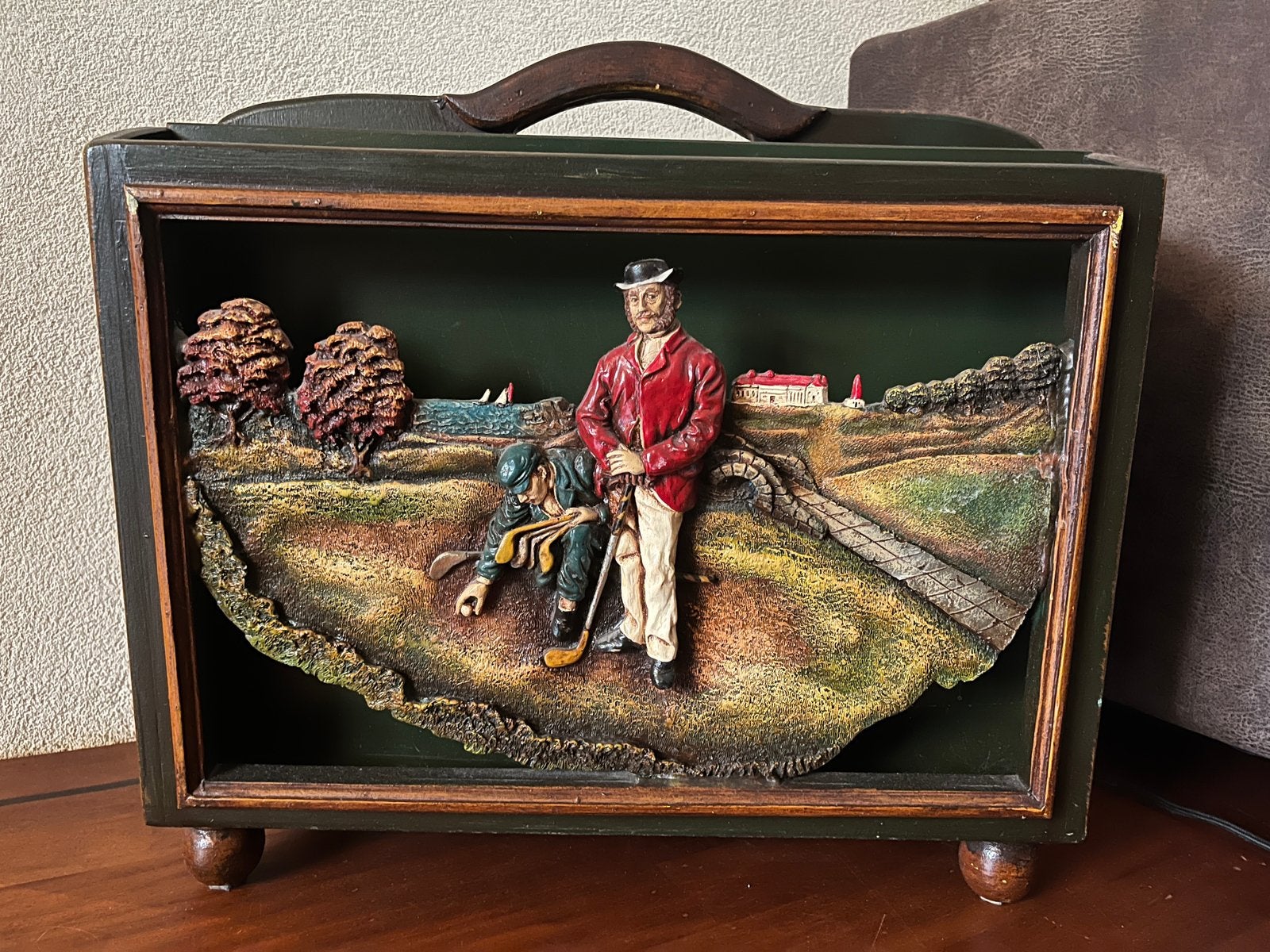 Houten lectuurbak met 3D golfdecoratie, Ophalen, Gebruikt, Lectuurbak, Vintage