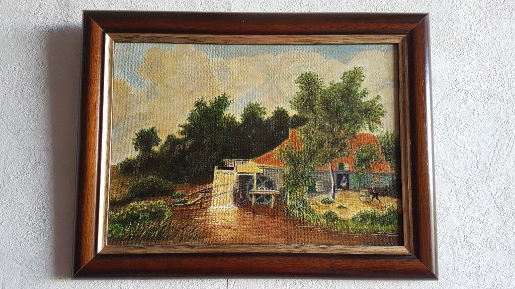 Prachtige reproductie uit 1989, Hobbema, watermolen, Ophalen of Verzenden