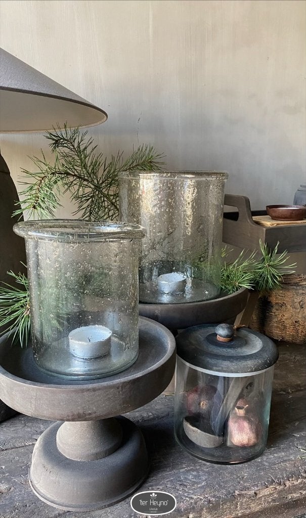 Windlicht M Aura Peeperkorn glazen metal chips stoer sober, Verzenden, Nieuw, Glas