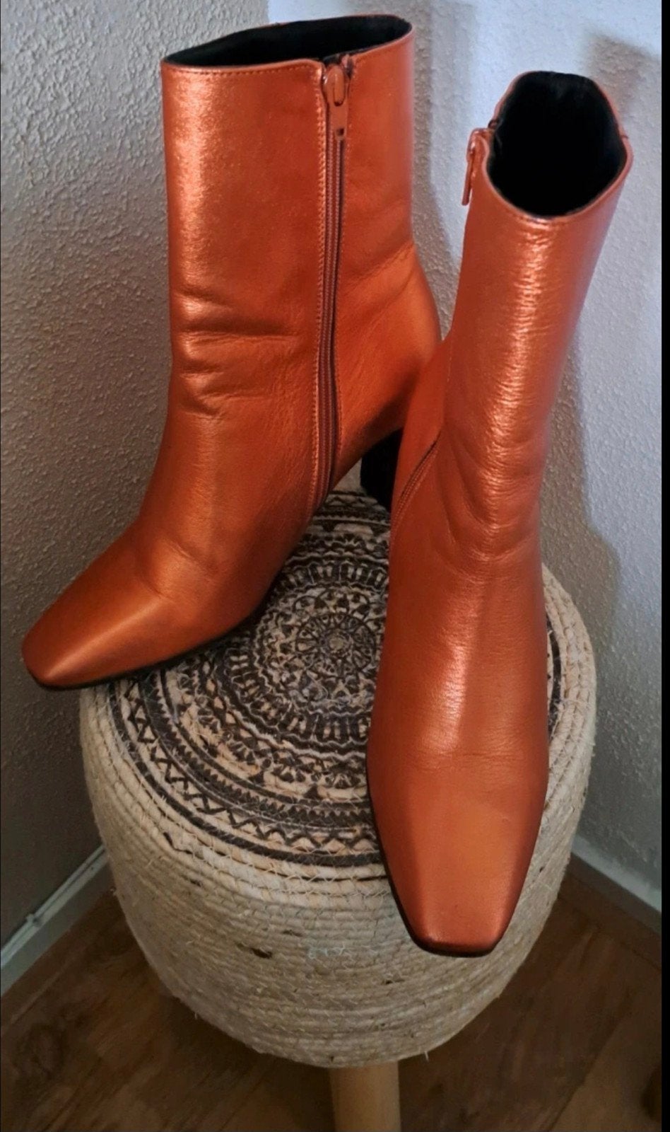 leren metallic/Orange halfhoge laarzen maat 42, Ophalen of Verzenden, Zo goed als nieuw, Oranje