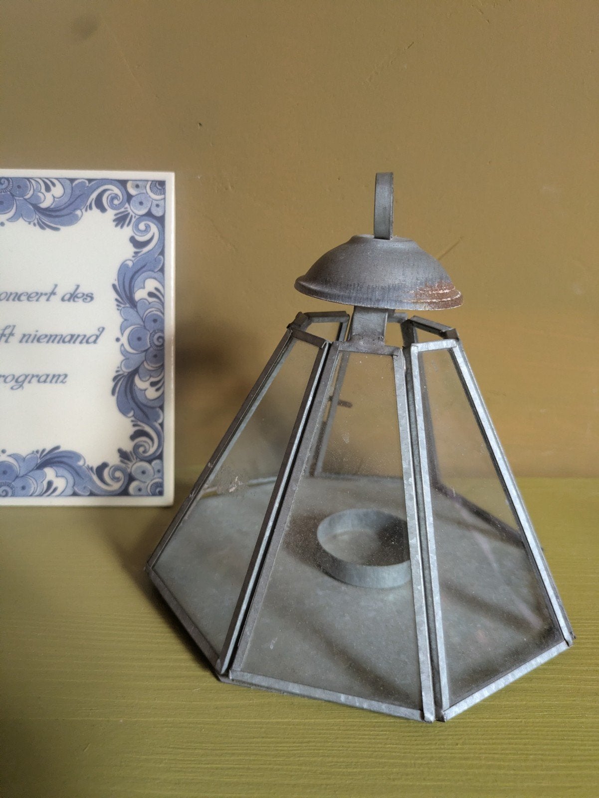 Vintage metalen theelichtjeshouder/lantaarn, Antiek en Kunst, Ophalen of Verzenden