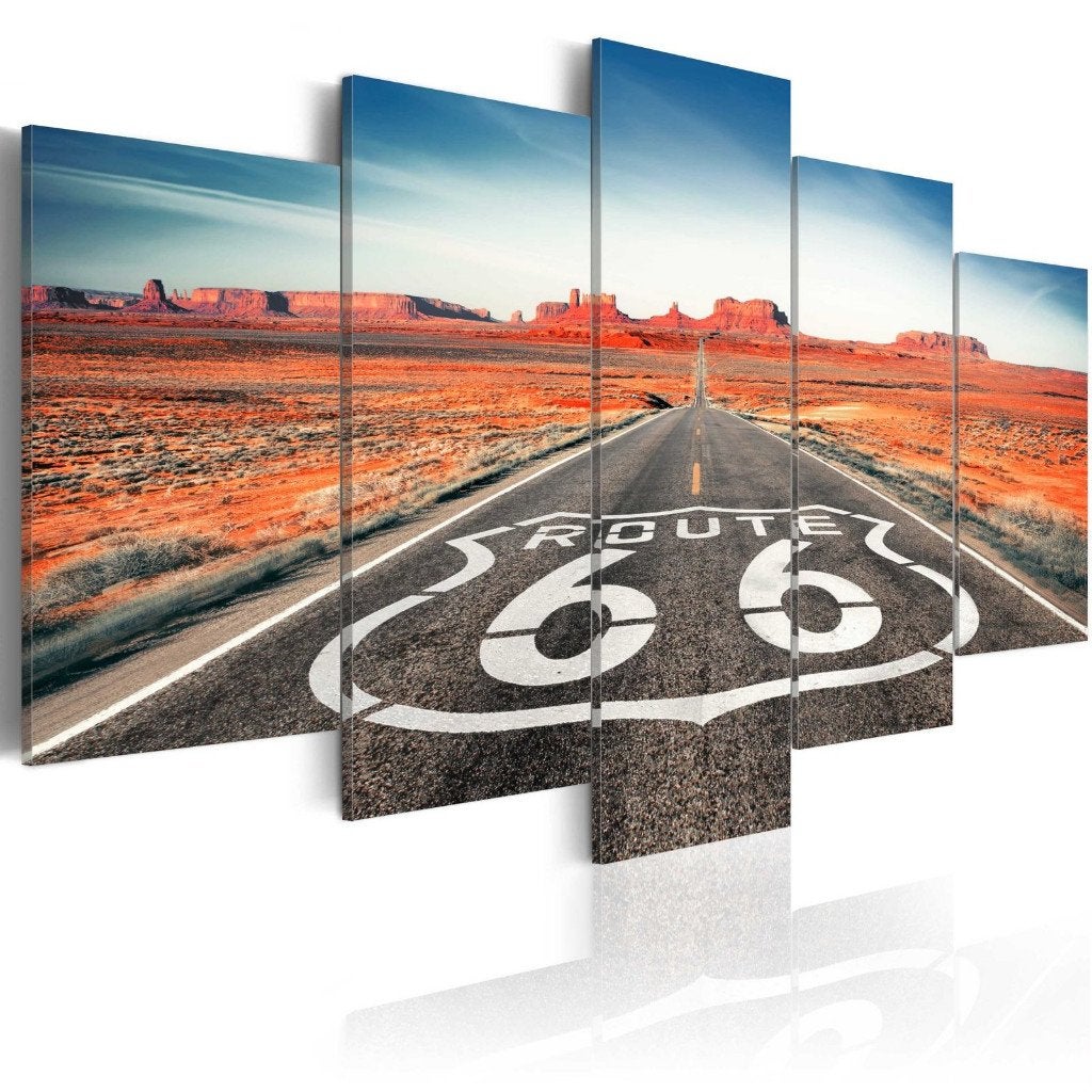 652 Route 66 XXL 5 Luik Canvas Schilderij Nieuw 200x100cm, Huis en Inrichting, Ophalen of Verzenden, Nieuw, 125 cm of meer, Schilderij