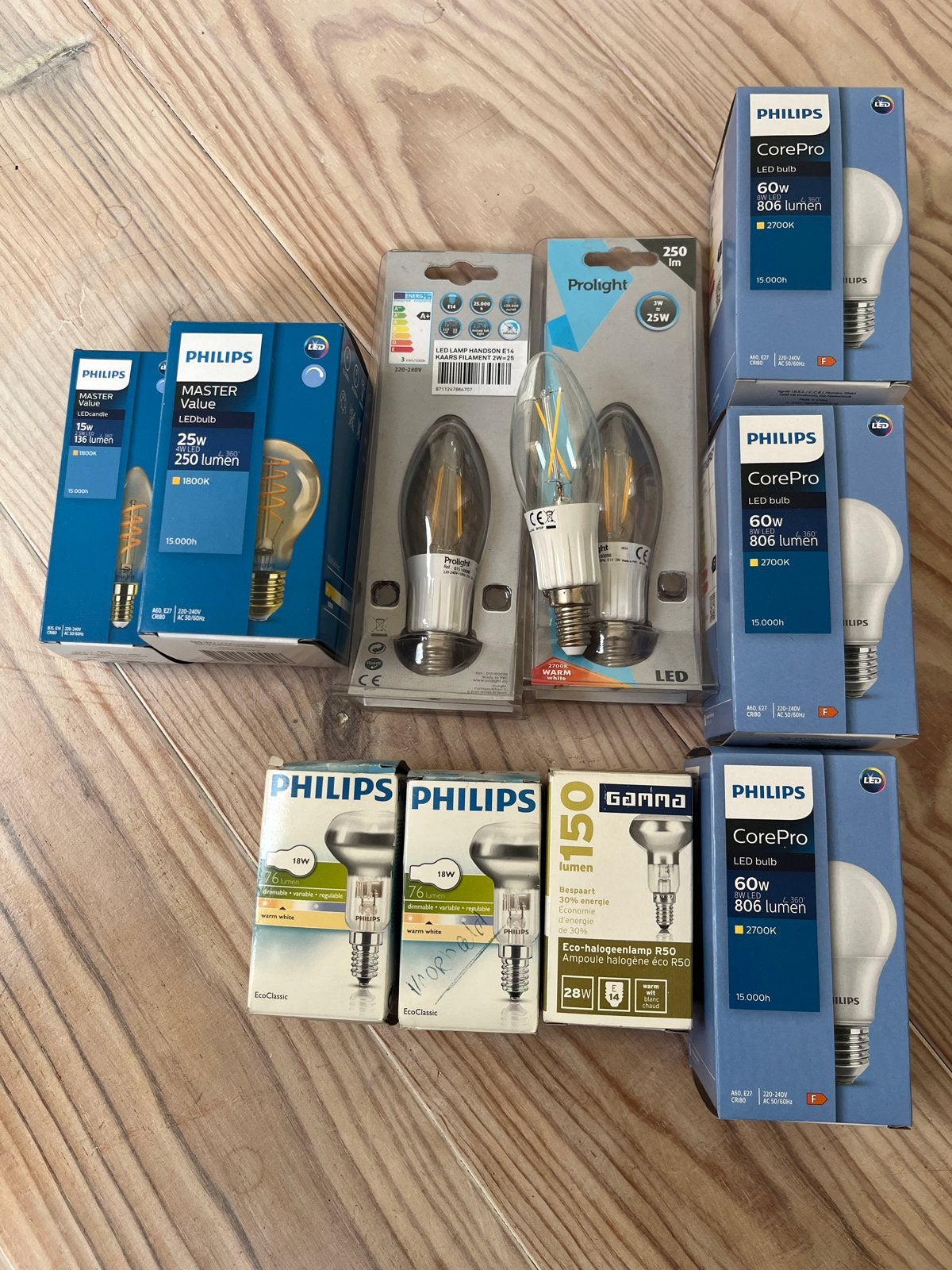Diverse LED-lampen en halogeenlampen - Philips, Prolight, Ophalen, Nieuw, E27 (groot), Philips