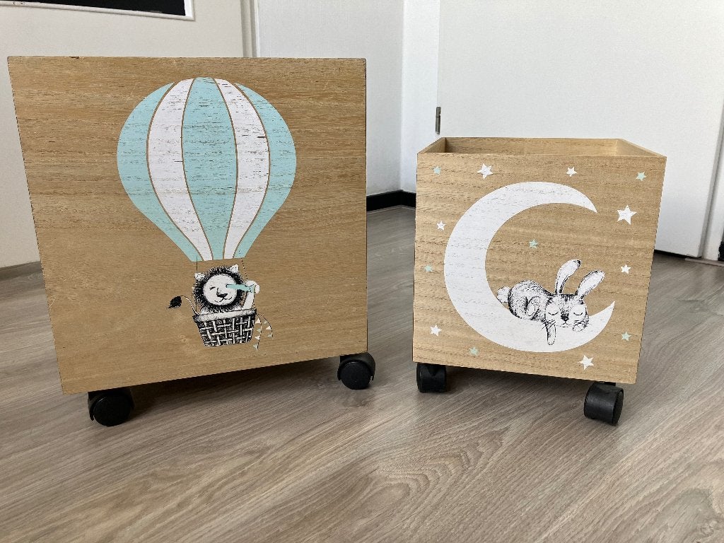 Set van twee schattige houten opbergboxen kinderkamer, Overige kleuren, Ophalen, Zo goed als nieuw, Opbergmeubel