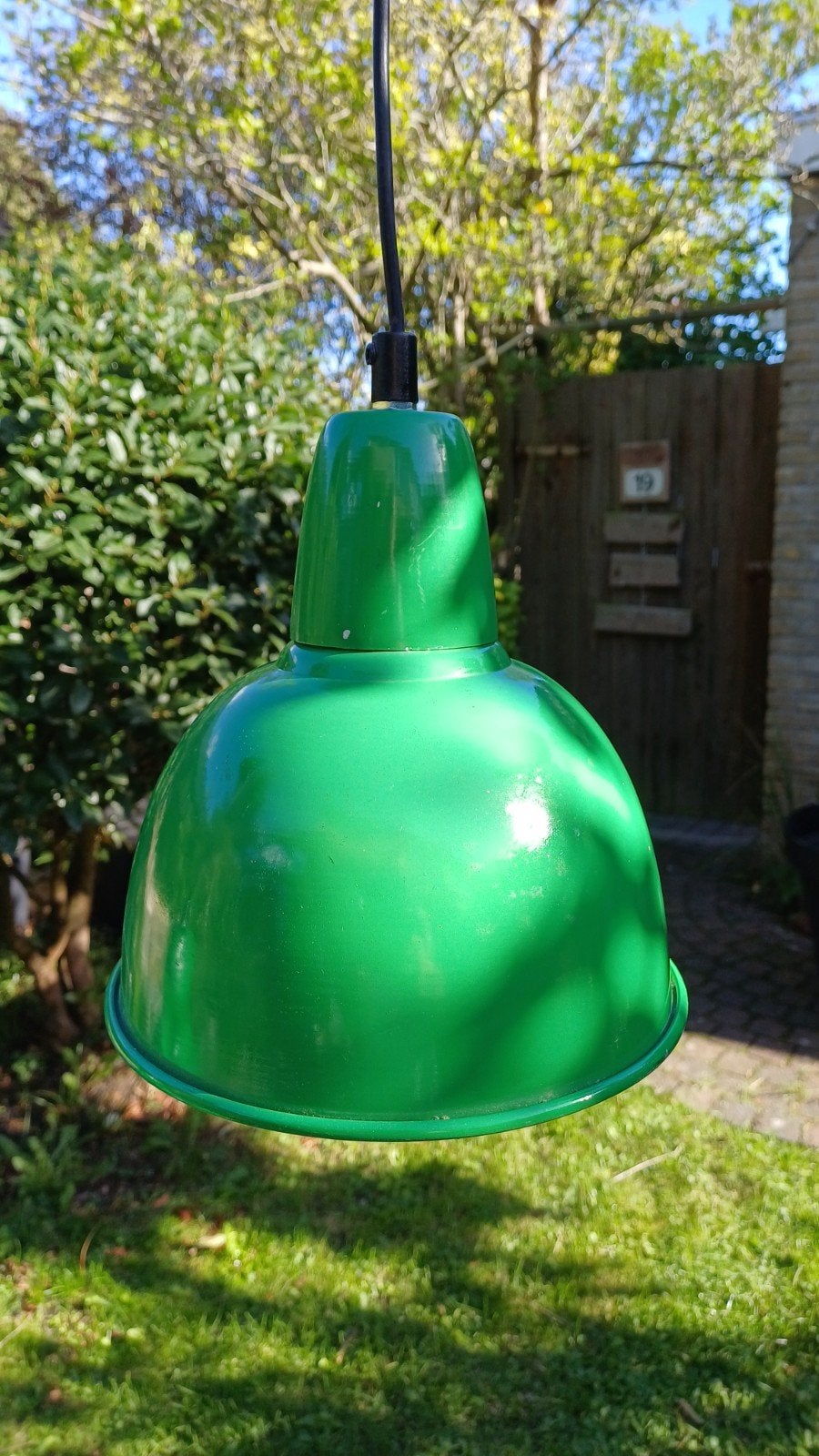 Set van 2 groene IKEA hanglampen, E27 fitting, Gebruikt, Modern, Industrieel, Metaal, E27 (groot)