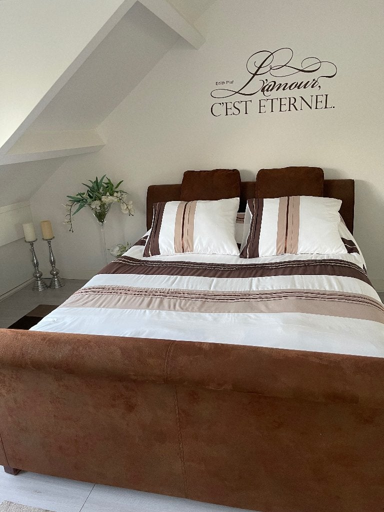 Boxspring bed, Ophalen, Bruin, 210 cm, Tweepersoons