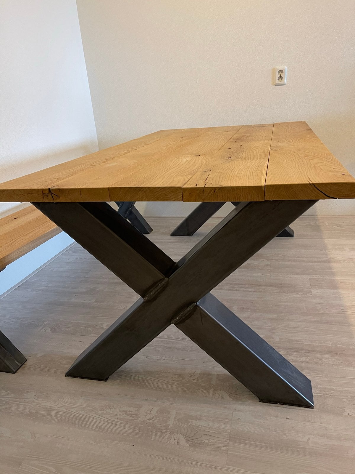 Eikenhouten eettafel en bank, Ophalen, Eikenhout, 50 tot 100 cm, Zo goed als nieuw