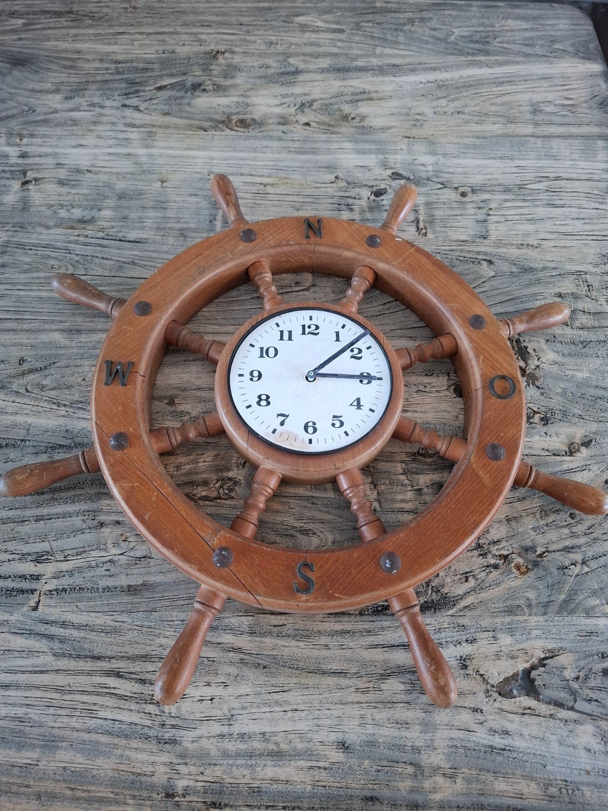 Scheepvaart Klok in Stuurwiel - Diameter 62 cm, Ophalen of Verzenden, Gebruikt, Motorboot of Zeilboot, Gebruiksvoorwerp