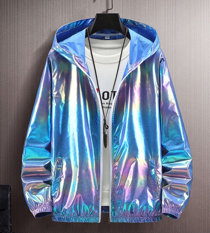 Blauwe glimmende jas / heren dames glanzende zomerjas, Verzenden, Nieuw, Overige maten, Blauw