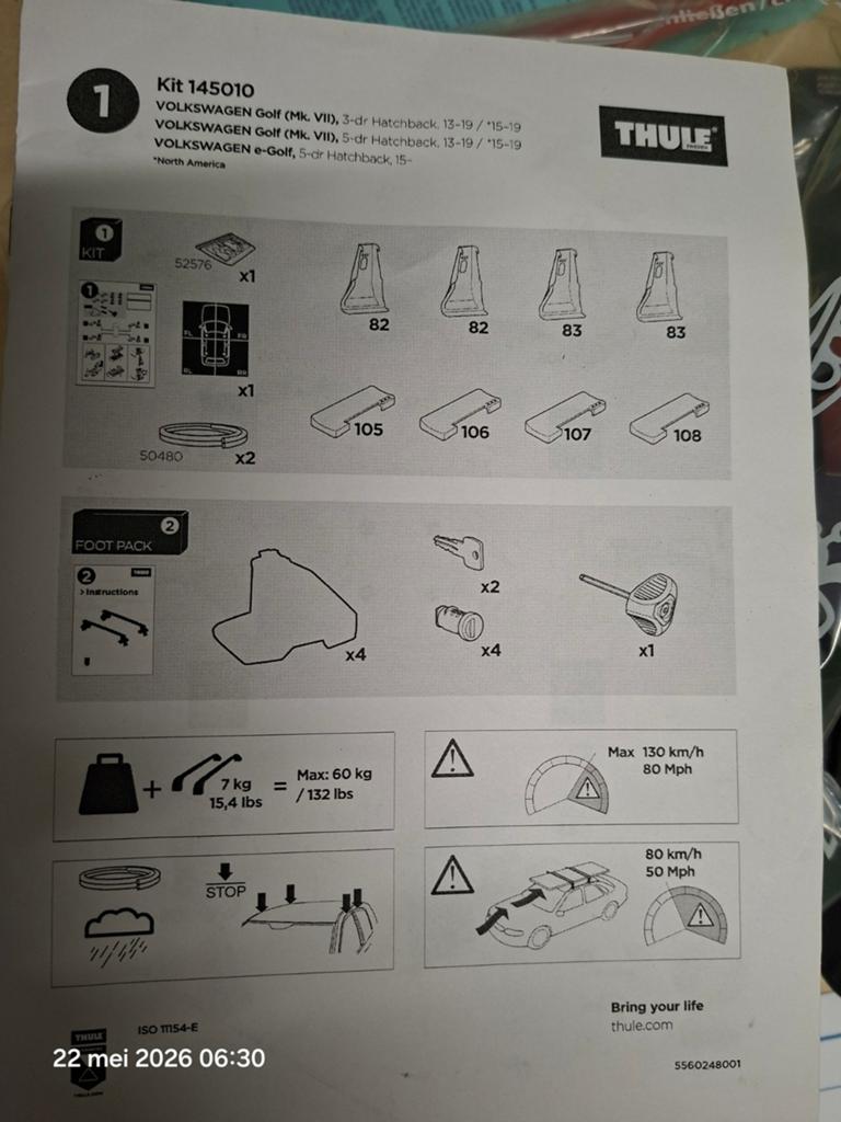 Thule Kitset 145010 voor Volkswagen Golf en E-Golf, Ophalen of Verzenden