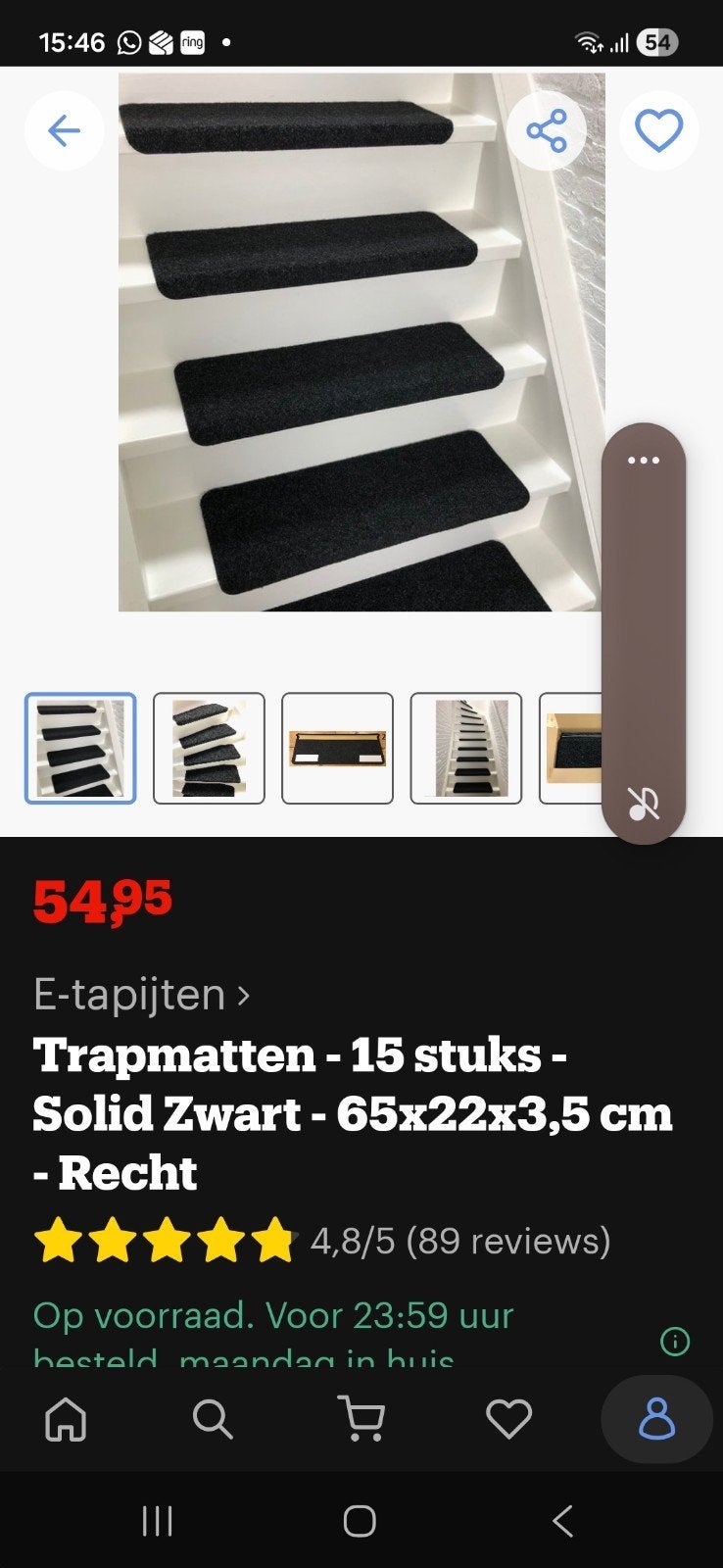 Traptreden bekleding, Ophalen, Zwart, Rechthoekig, 50 tot 100 cm