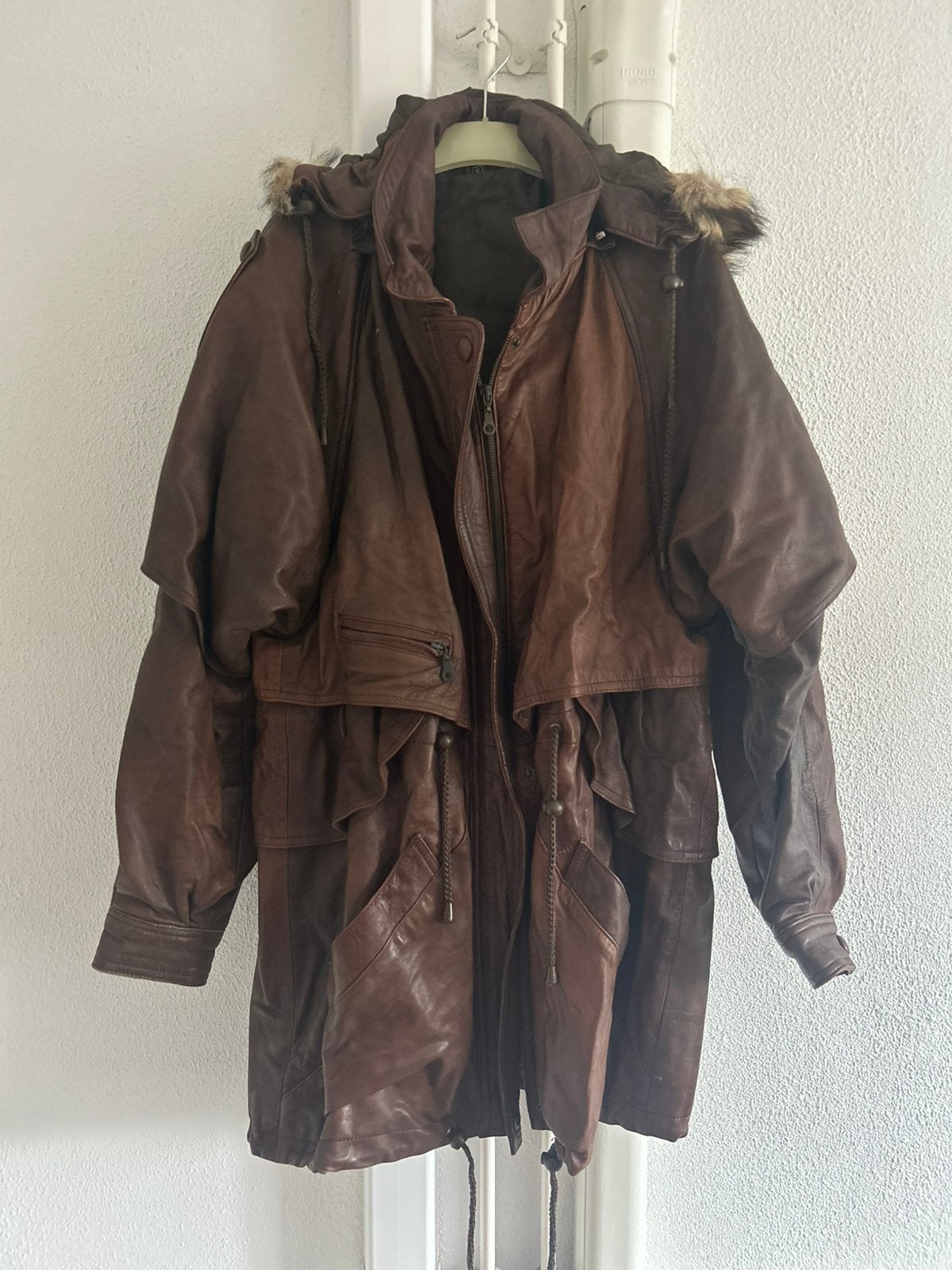 Leren parka en echte bont kraag, Ophalen of Verzenden, Zo goed als nieuw, Zwart