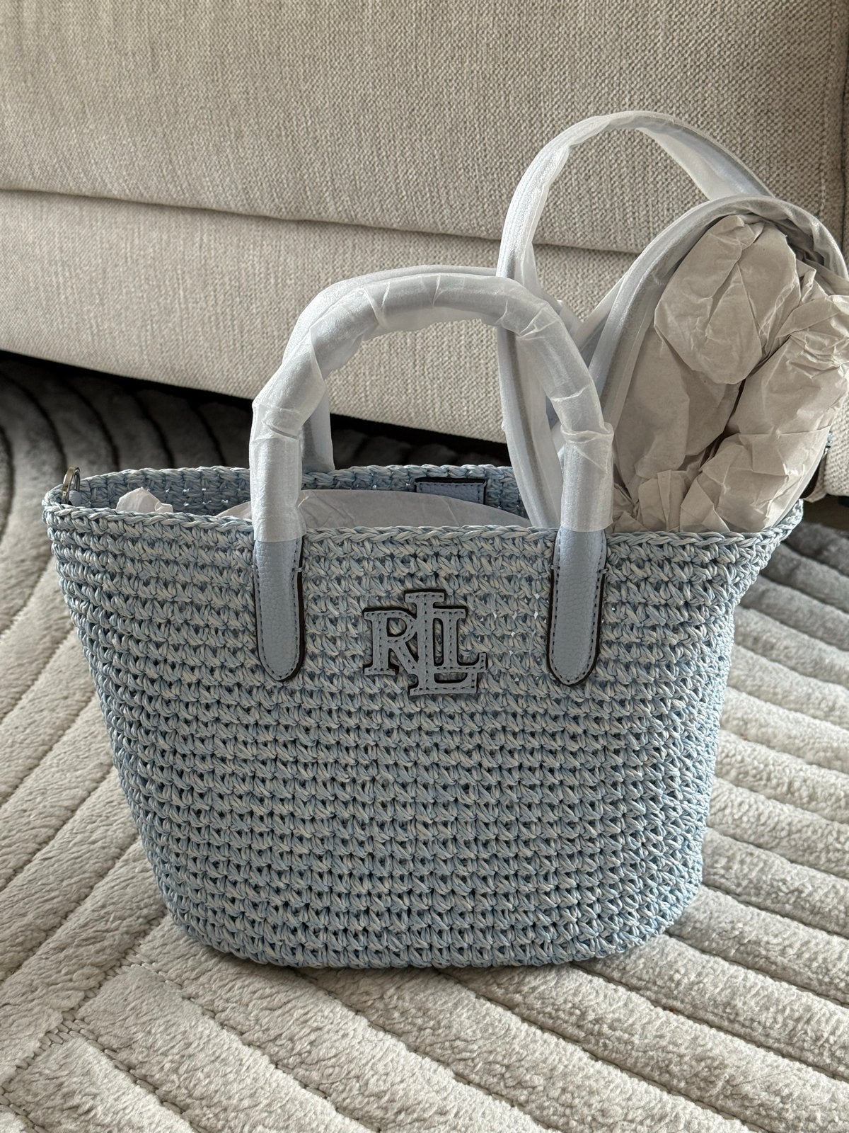Ralph Lauren Raffia Mini Shopper Tas - Nieuw met labels, Ophalen of Verzenden, Nieuw, Blauw, Shopper
