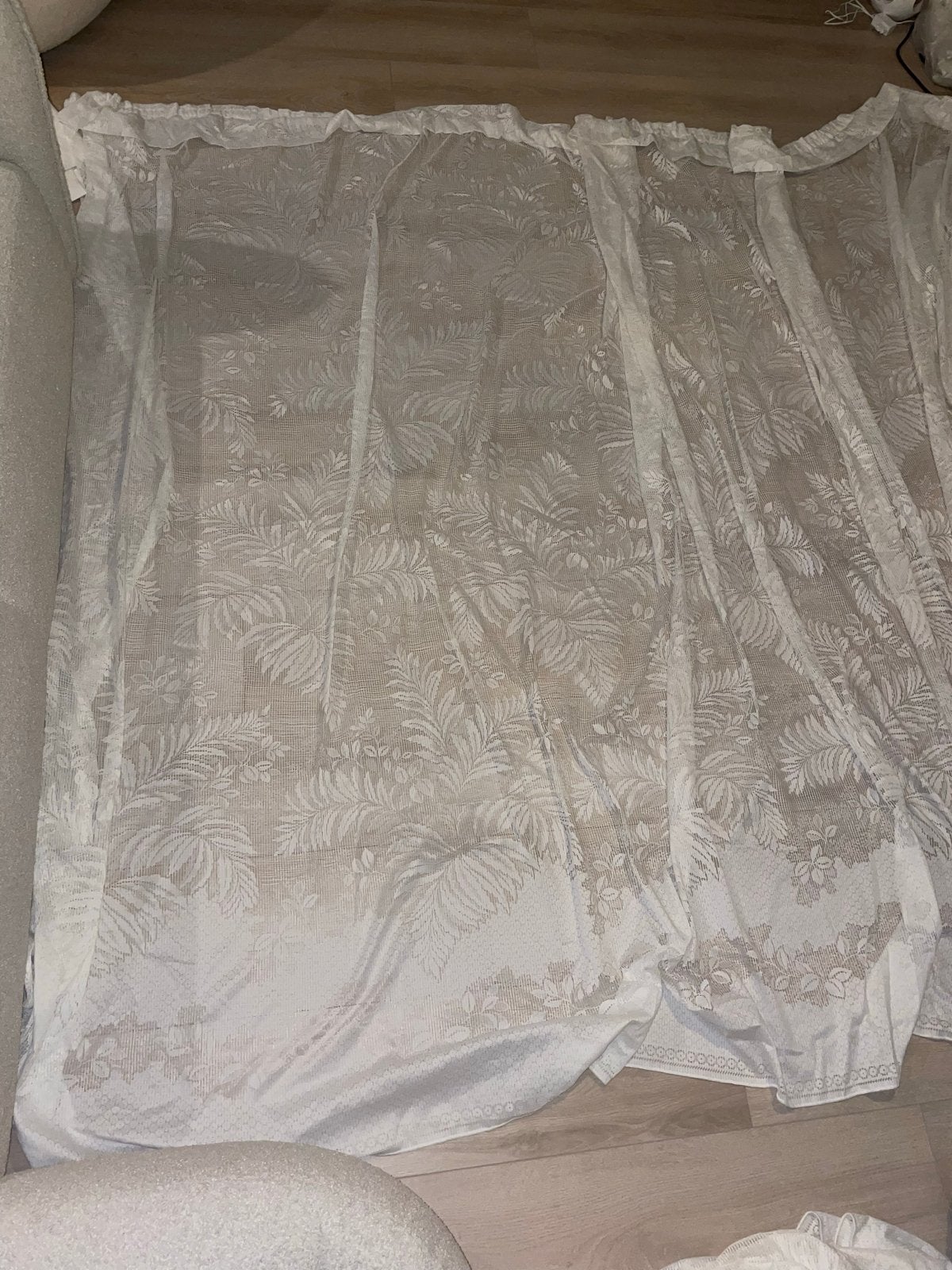 3 Vintage Vitrage Stukken - Wit/Beige Bloemen - 220 cm hoog, Vitrage, Gebruikt, Wit, Ophalen of Verzenden