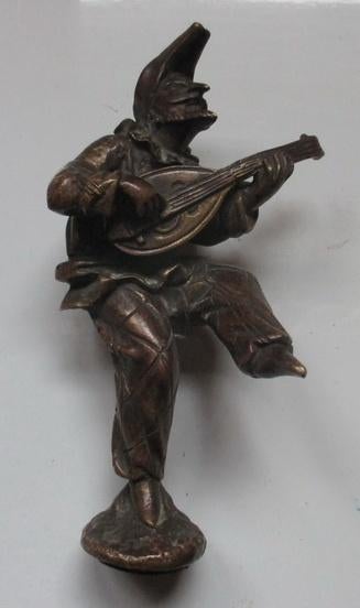 antieke bronzen wax stempel minestreel met luit pierrot A, Verzenden