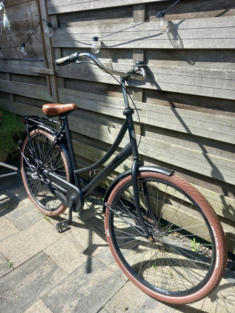 Damesfiets - Zwart met bruine accenten, Terugtraprem, Versnellingen, Ophalen, Overige merken