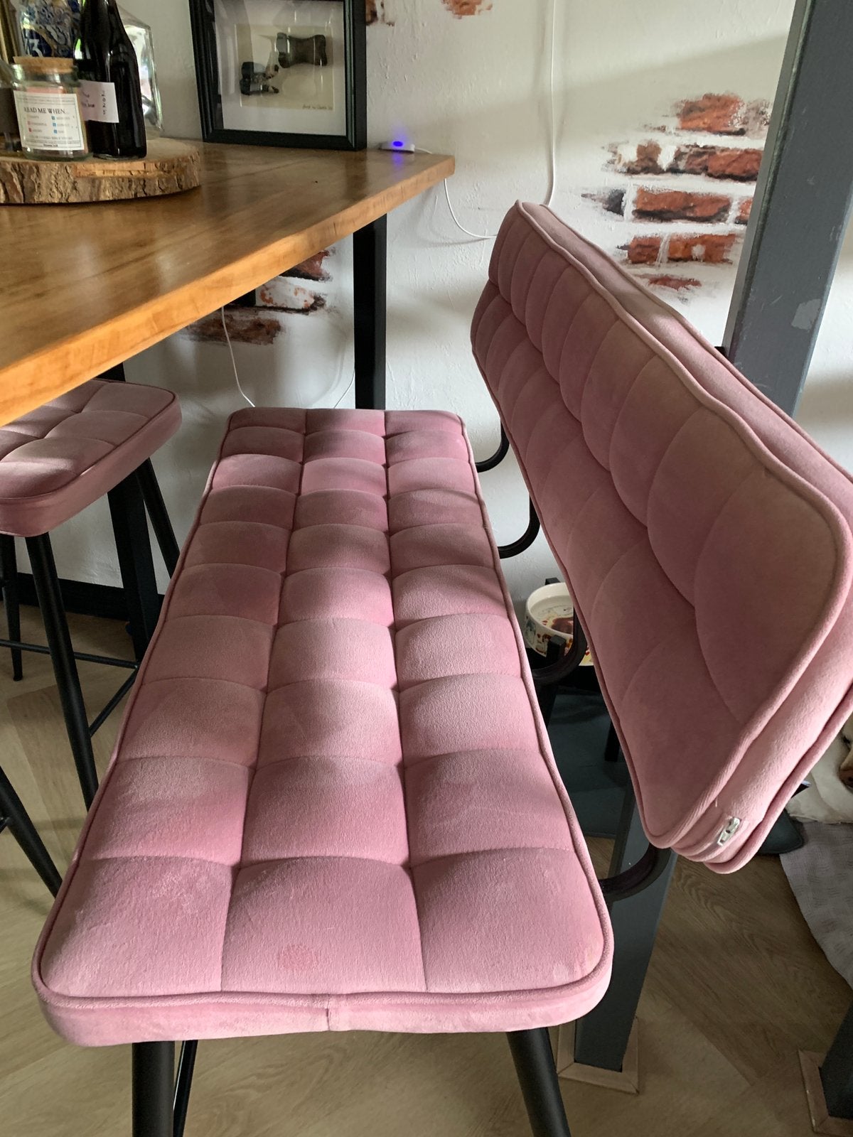 Eettafel / bartafel met bankje en 2 stoelen, teak & metaal, Ophalen, Zo goed als nieuw