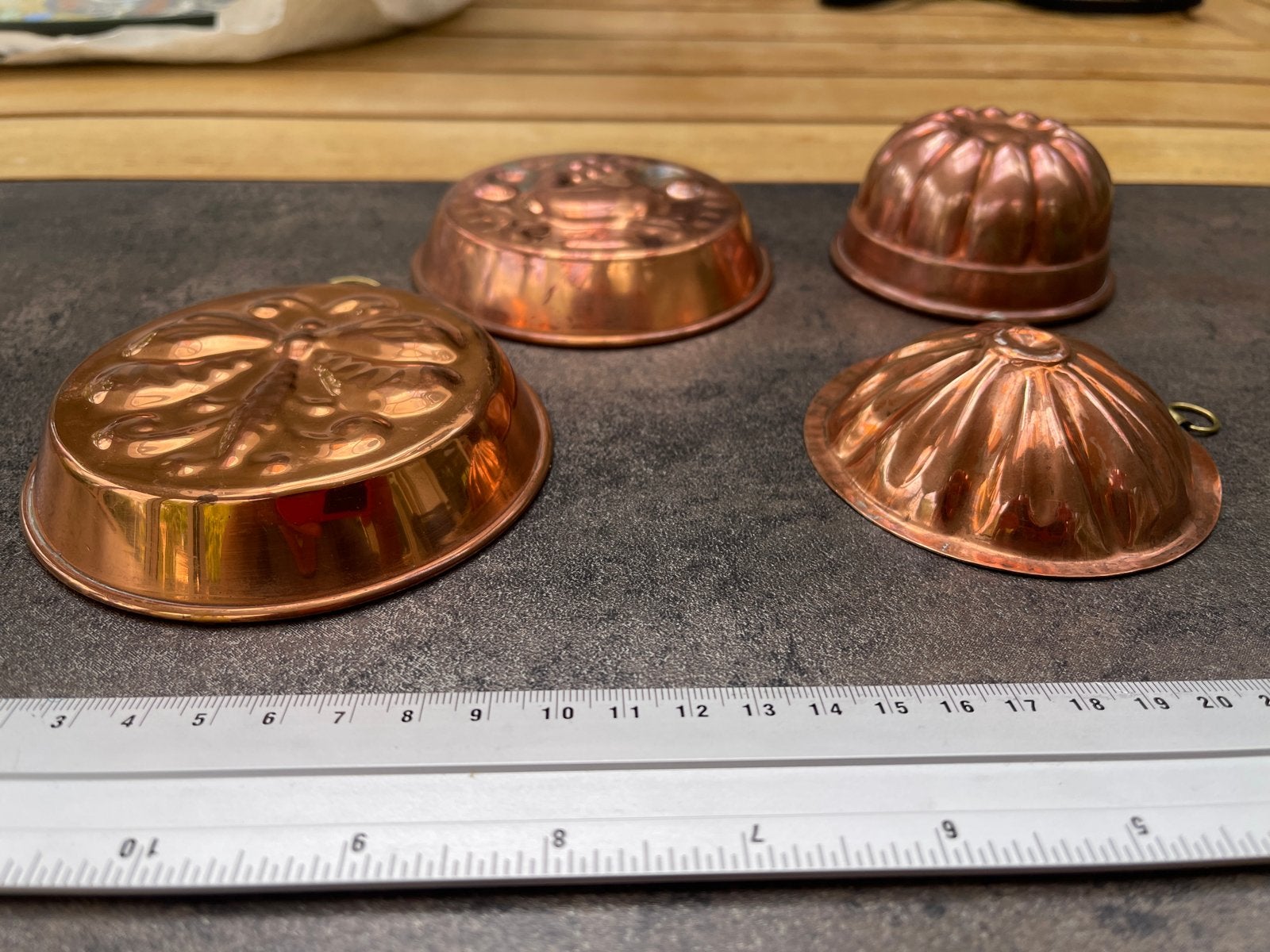 Set van 4 Antieke Koperen Puddingvormen, Antiek en Kunst, Ophalen of Verzenden, Koper