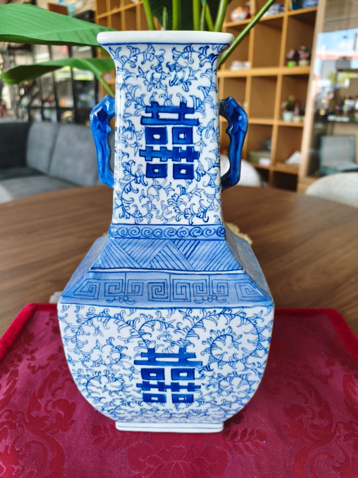 Sierlijke Aziatische Porseleinen Vaas met Oren (Blauw-Wit 'D, Ophalen of Verzenden