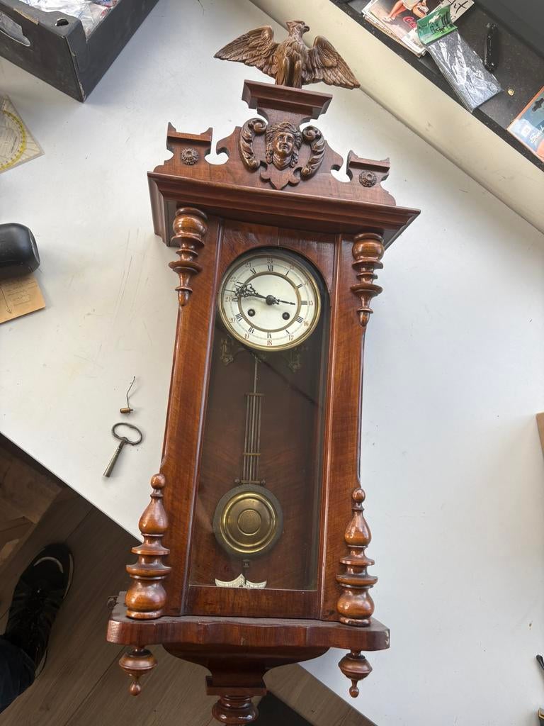 Antieke Duitse regulateur wandklok – Thomas Haller , klok, Antiek en Kunst, Antiek | Klokken, Verzenden