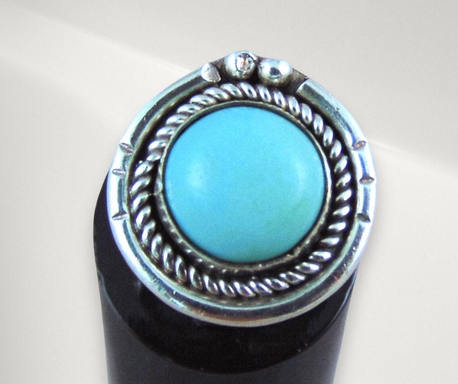 Prachtige NAVAJO zilveren ring ronde turquoise M17,5/18!, Verzenden, Zo goed als nieuw, X, Dame of Heer