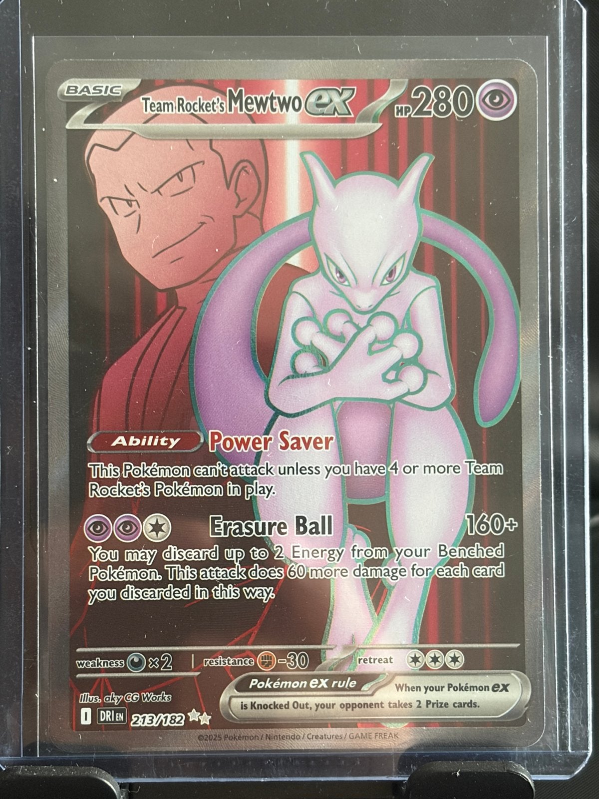 Team Rocket's Mewtwo ex 213/182 Pokémon Kaart, Ophalen of Verzenden, Zo goed als nieuw, Losse kaart