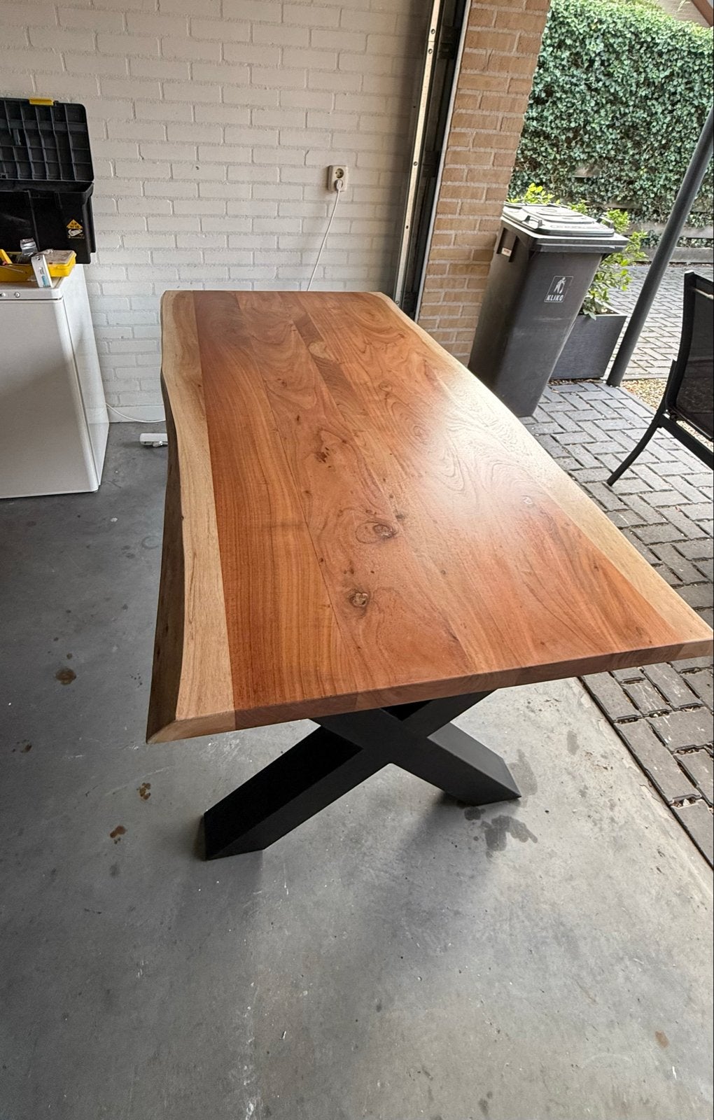 Massief houten eettafel met X-poot - 180x90 cm, Huis en Inrichting, Ophalen, 50 tot 100 cm, Zo goed als nieuw, 150 tot 200 cm