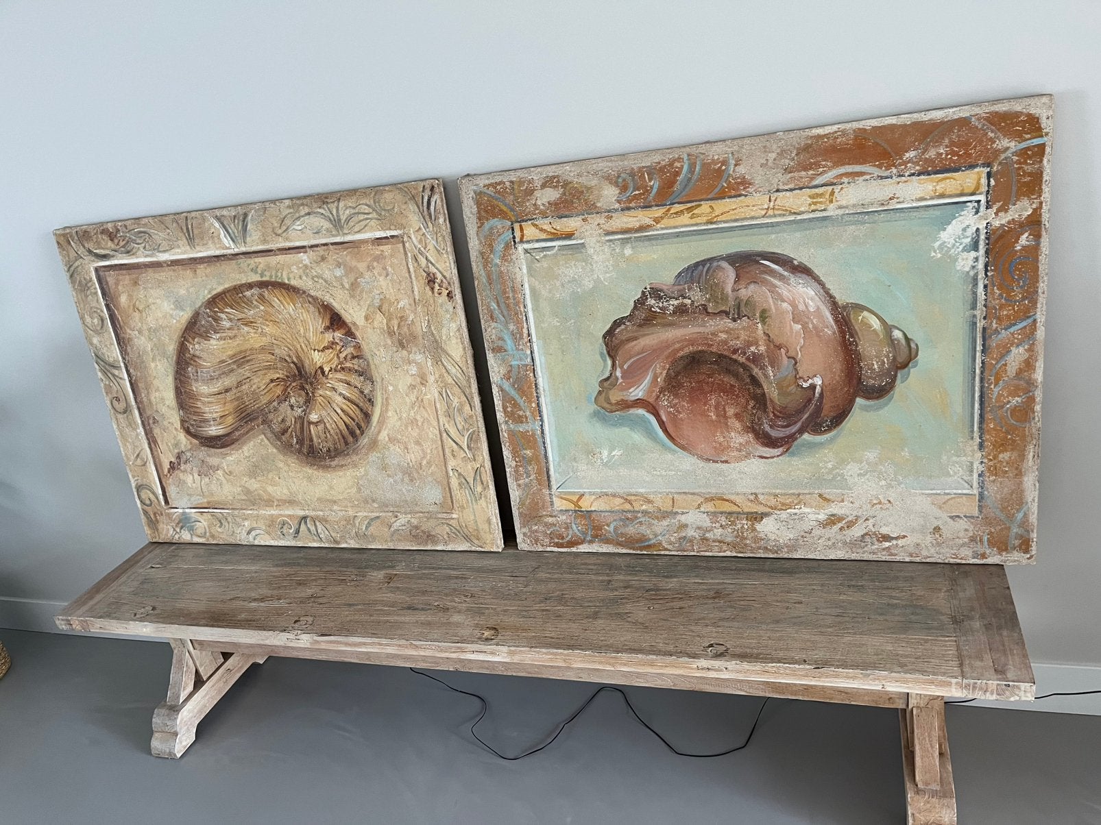 2 Italiaanse fresco-/wandpanelen  100x80cm schilderijen, Ophalen, Maritiem / water, Doek, Gedateerd