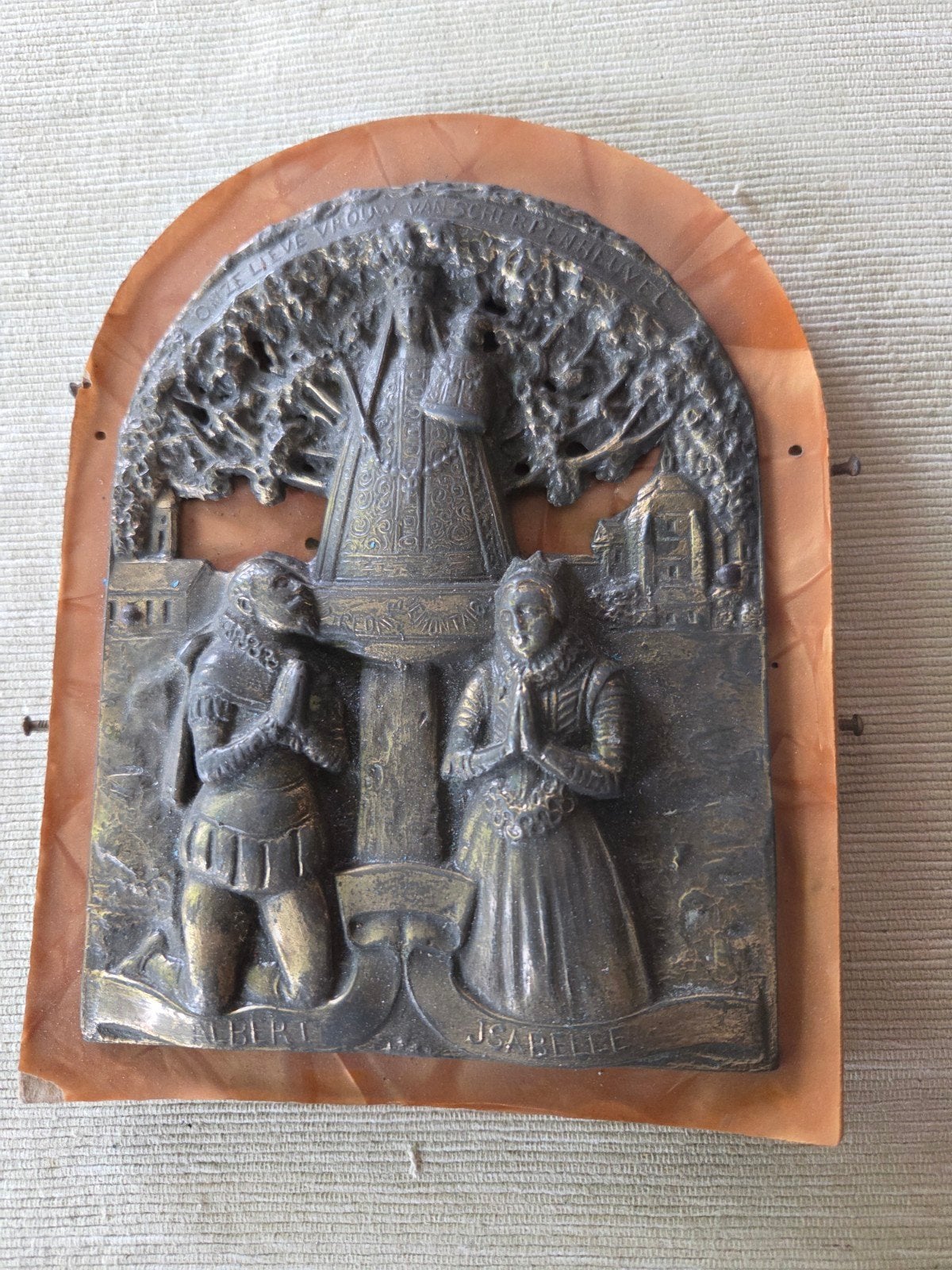 Antiek bronzen reliëf van Albrecht en Isabella, Ophalen of Verzenden