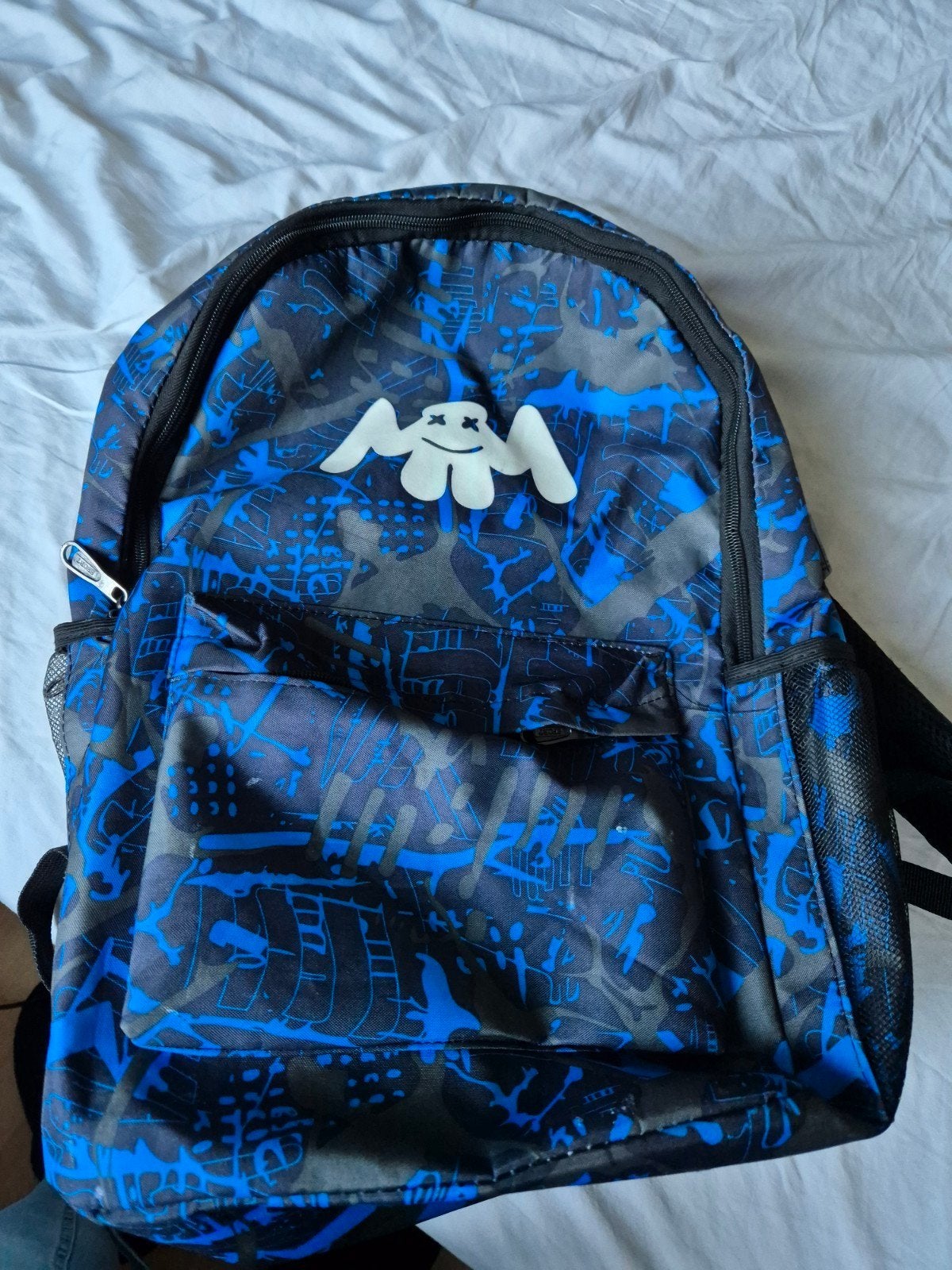 Stoere blauw-zwarte rugzak met uniek patroon, Ophalen of Verzenden, Gebruikt, 25 tot 40 cm, Overige merken