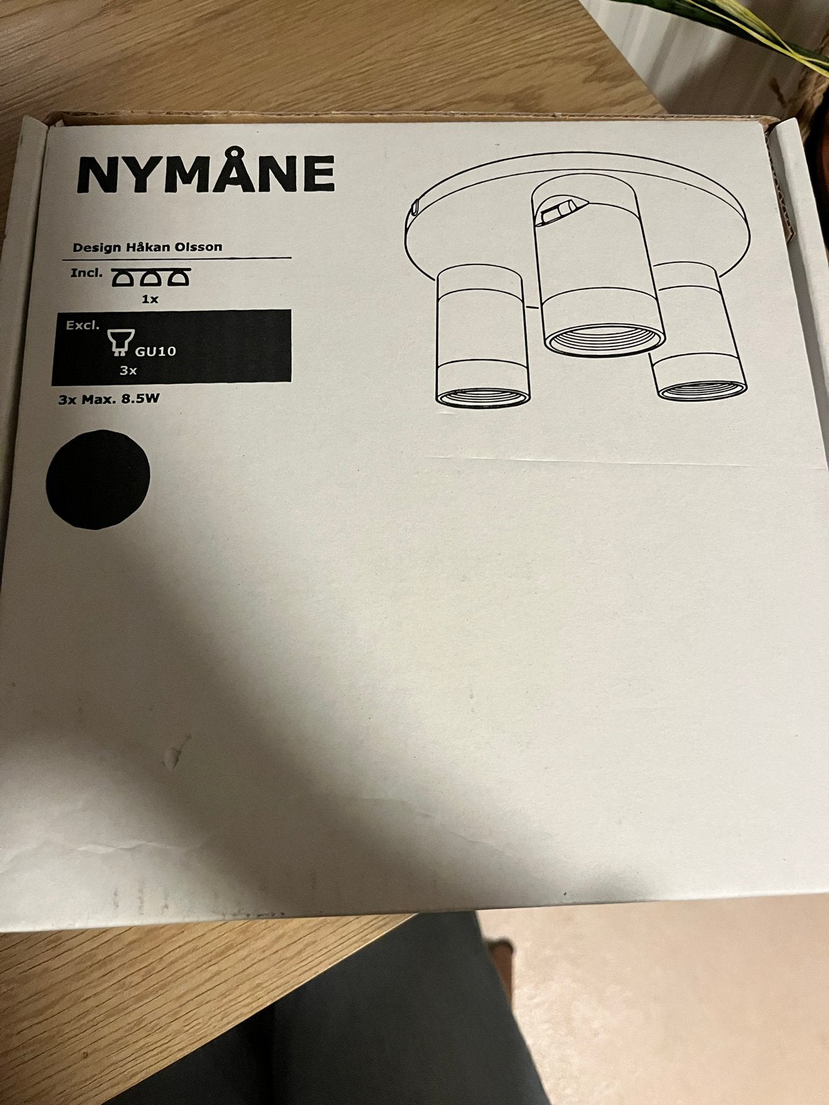IKEA NYMÅNE Plafondspot Zwart - 3 spots GU10, Ophalen, Modern, Verstelbaar, Nieuw