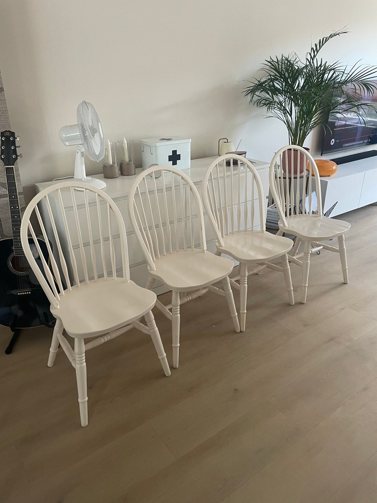 4 Windsor eetkamerstoelen | Spijlenstoelen | SETPRIJS, Ophalen, Gebruikt, Wit, Vier