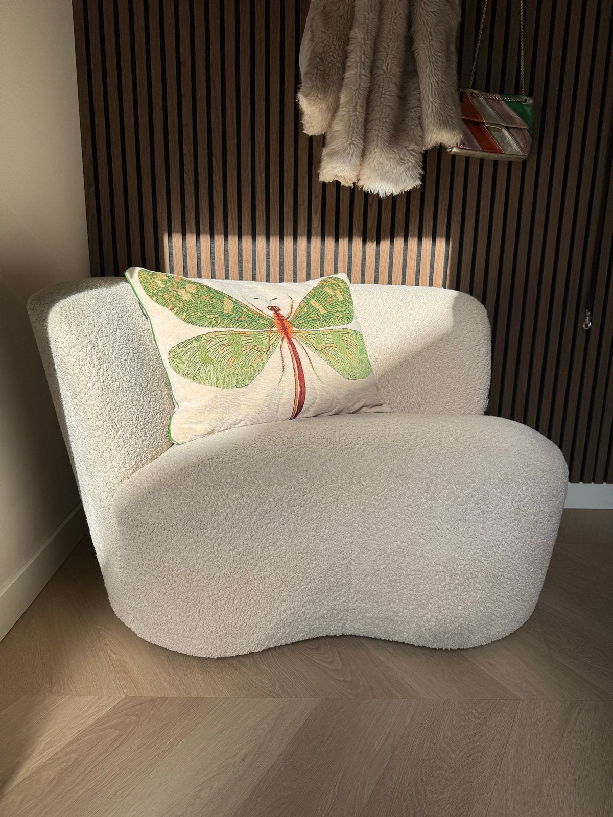 WOOOD Fauteuil Stone crème bouclé (teddy) - Zo goed als nieu, Ophalen, 75 tot 100 cm, Zo goed als nieuw, 100 tot 125 cm
