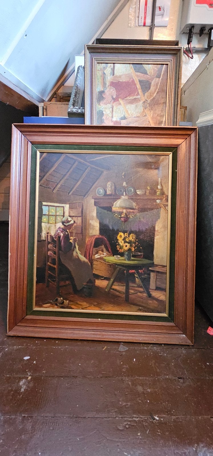 Vintage olieverfschilderij op linnen, 67x77cm, Antiek en Kunst, Doek, Ophalen of Verzenden, Olieverf, Overige onderwerpen