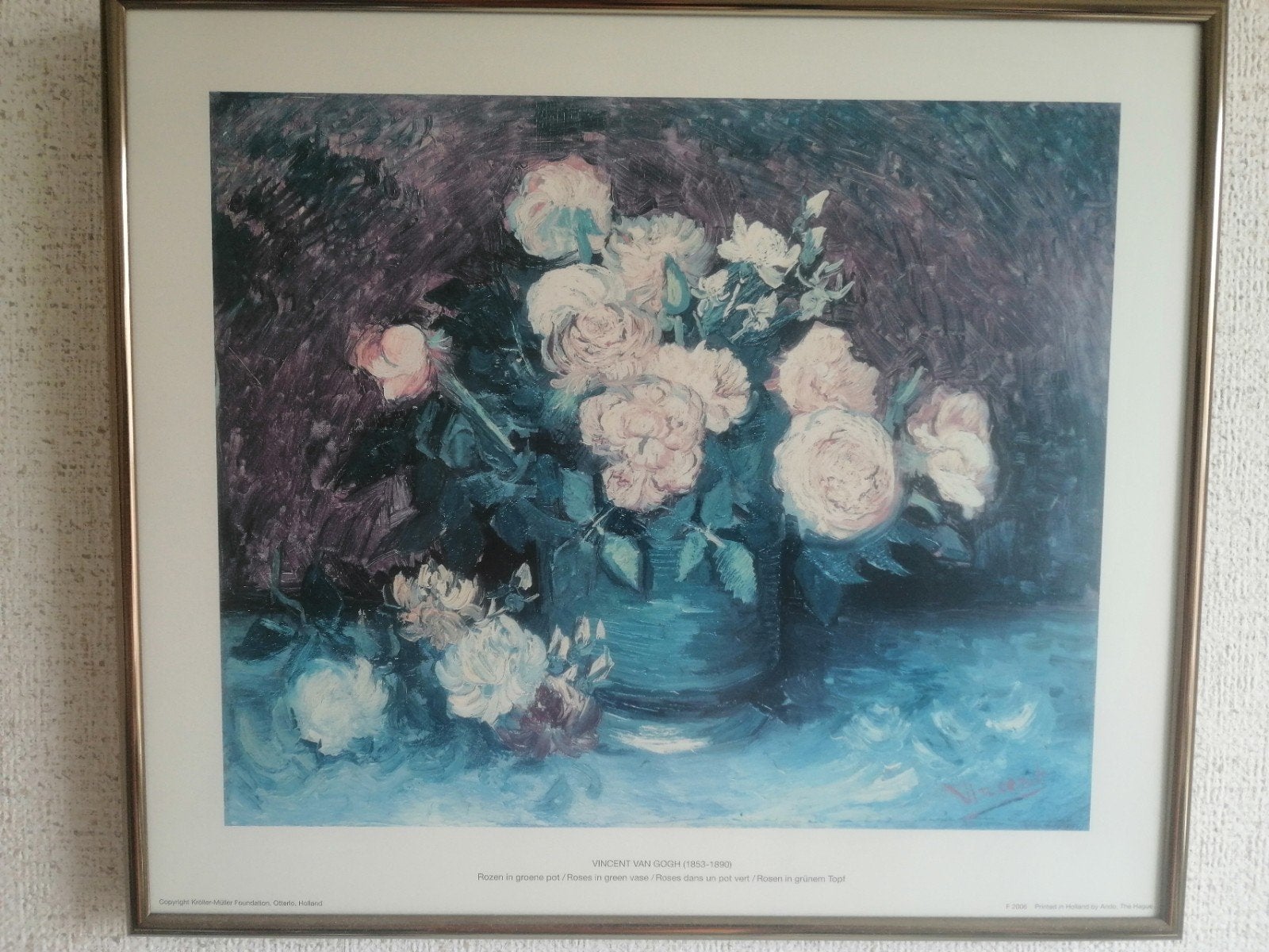 Ingelijste reproductie van Van Gogh's 'Rozen', Verzamelen, Posters, Gebruikt, Rechthoekig Liggend, A1 t/m A3, Overige onderwerpen