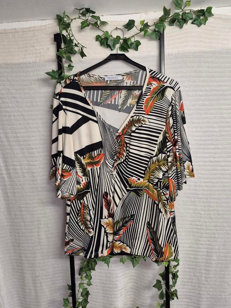Batida Blouse met Tropische Print en Strepen - Maat XL, Overige kleuren, Maat 46/48 (XL) of groter, Ophalen of Verzenden, Zo goed als nieuw