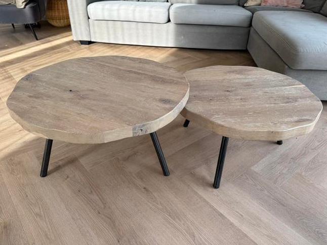 Twee salontafels, Huis en Inrichting, Tafels | Salontafels, Ophalen, 50 tot 100 cm, Rond, Zo goed als nieuw