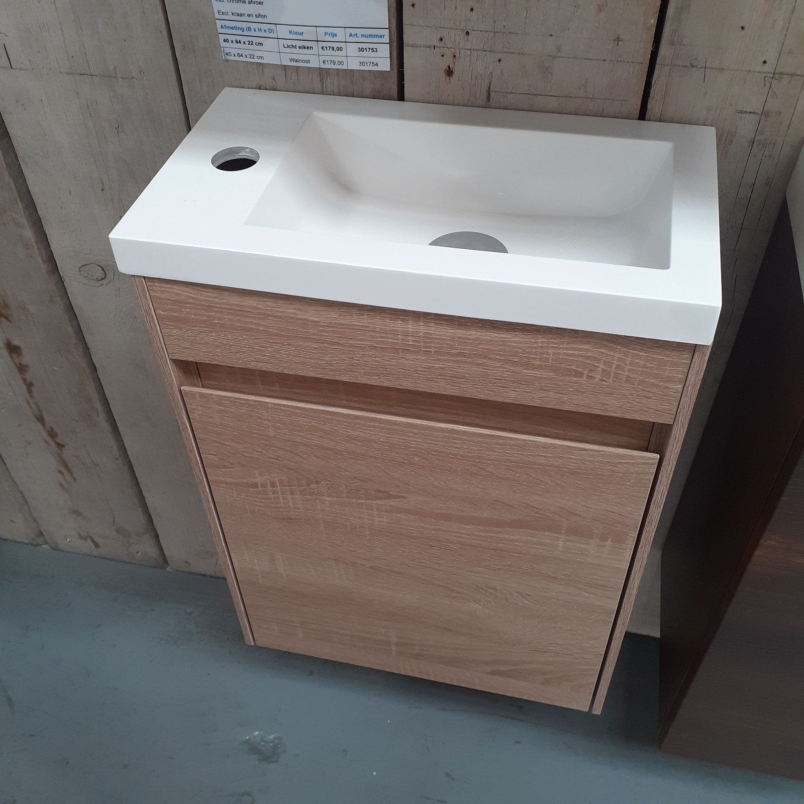 NIEUW Toiletmeubel, licht eiken, wastafel+onderkast, Elin 40