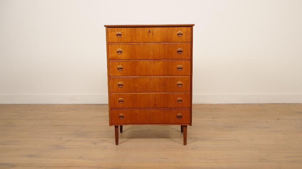 Vintage ladekast | 6 lades  | 104 cm | Teak, 5 laden of meer, 100 tot 150 cm, Teakhout, Zo goed als nieuw