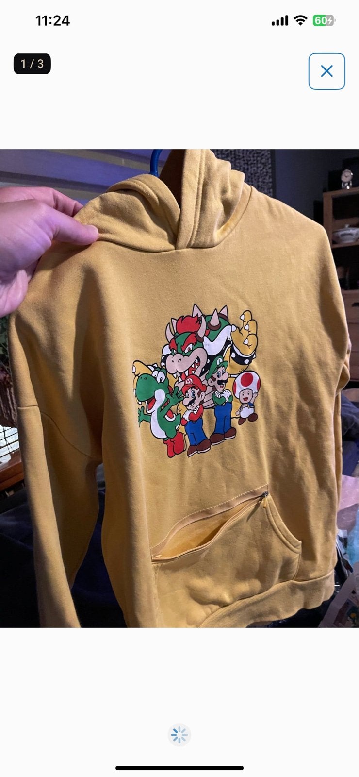 Super Mario Hoodie - Geel met karakters, Ophalen of Verzenden, Gebruikt, Jongen of Meisje