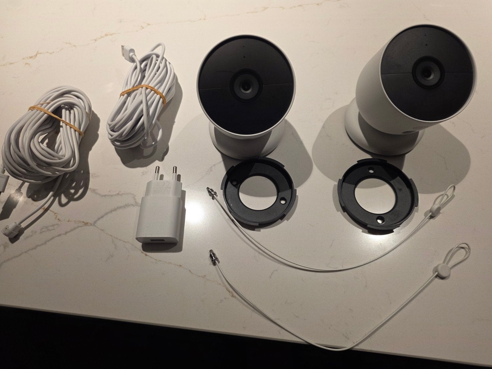 Set van 2 Google Nest Cams Outdoor + 2 7,6m Voedingskabels, Ophalen, Zo goed als nieuw, Buitencamera