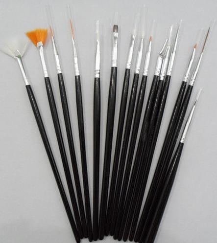 15 Zwarte Nagel Penselen / Kwasten Penseel Nail Art, Verzenden, Zwart, Nieuw, Handen en Nagels