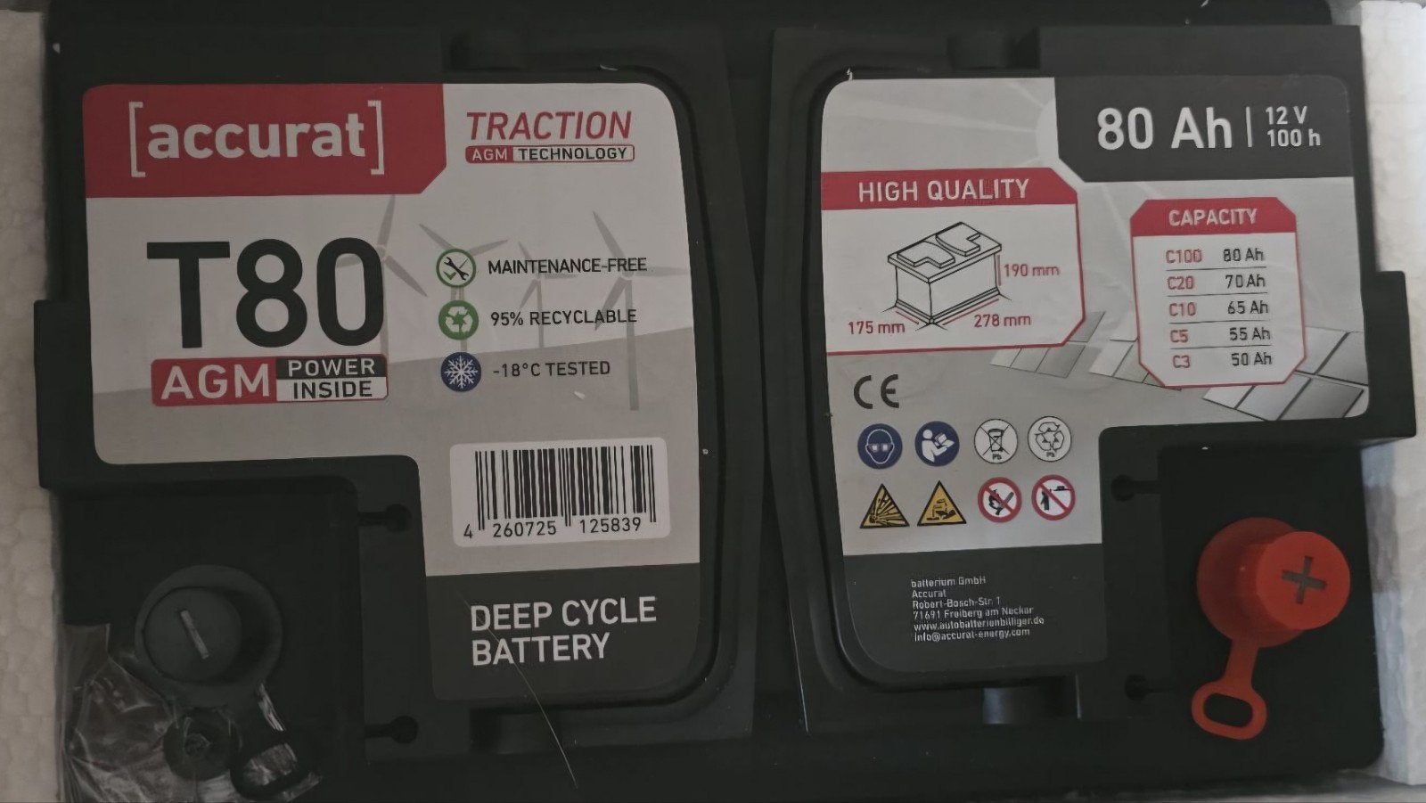 2x Nieuwe Traction T80 AGM Deep Cycle 12V, 80Ah  accu's, Nieuw