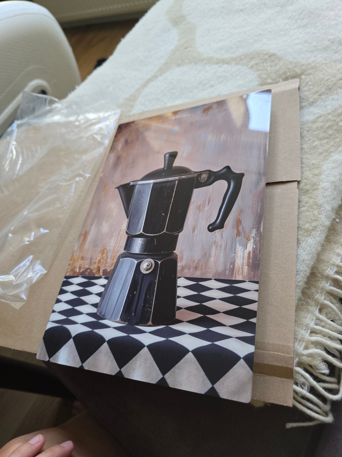 Schilderij percolator koffie aluminium, Antiek en Kunst, Kunst | Schilderijen | Klassiek, Overige stijlen, Stilleven, Print, Ingelijst
