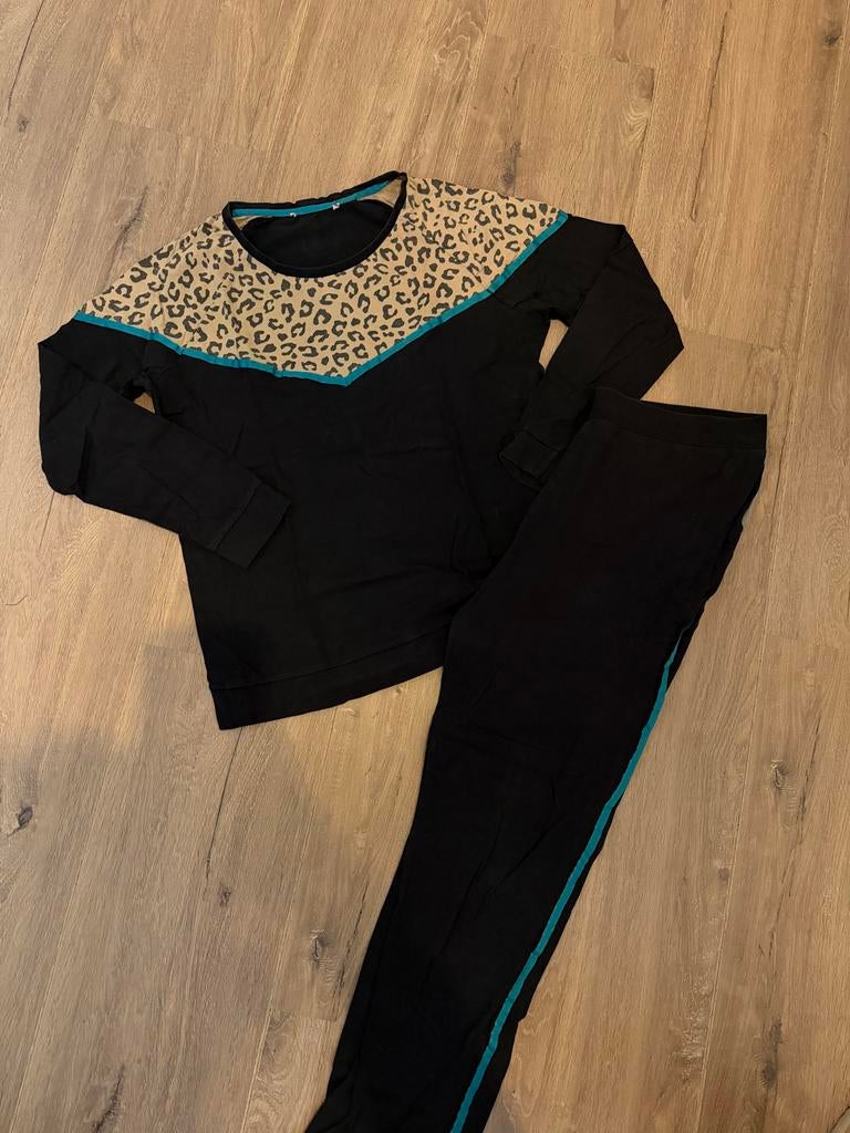 Zwarte pyjama met luipaardprint dames, Ophalen of Verzenden, Gedragen