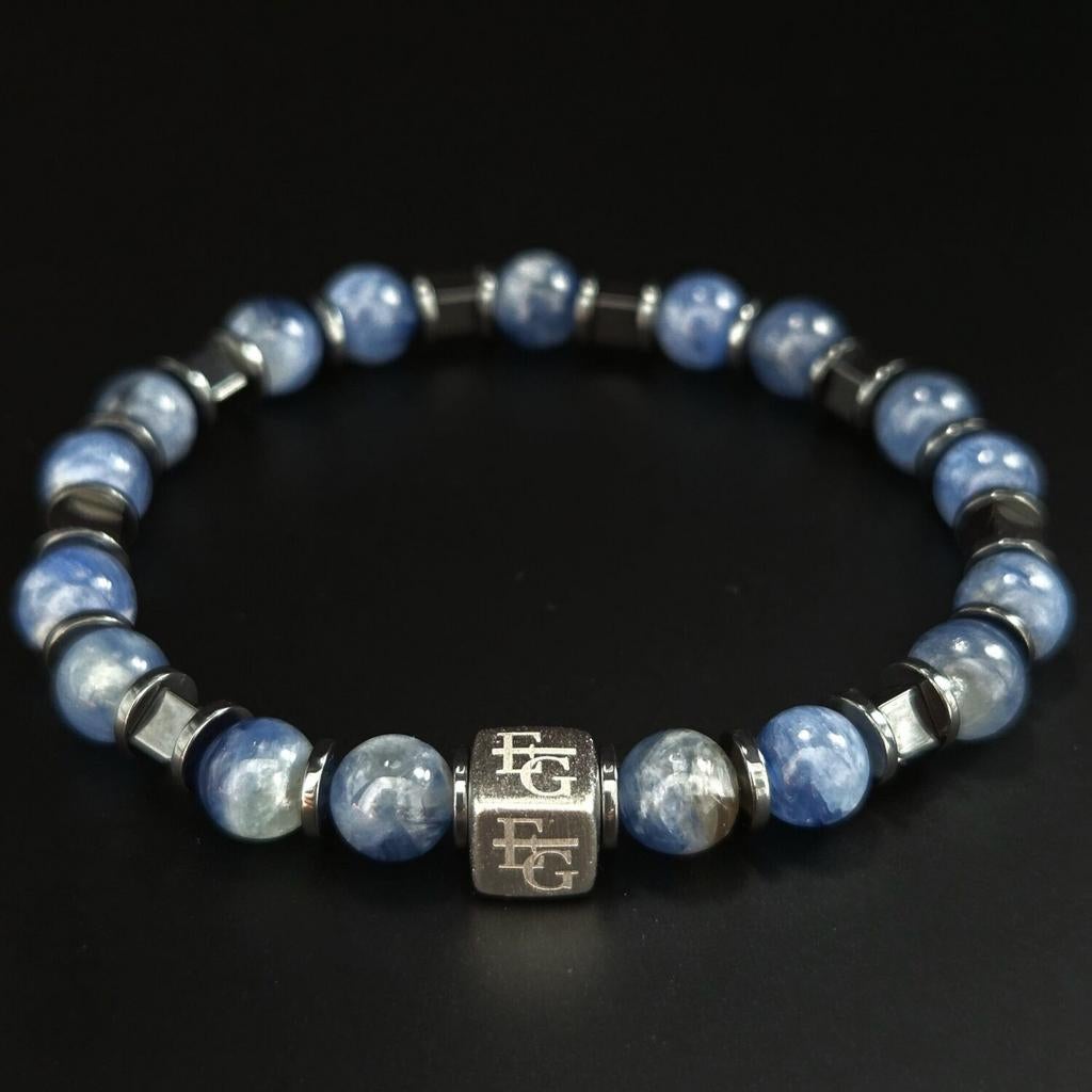 Kyaniet & Hematiet edelstenen armband, Sieraden, Tassen en Uiterlijk, Armbanden, Nieuw, Met edelsteen, Zilver, Verzenden