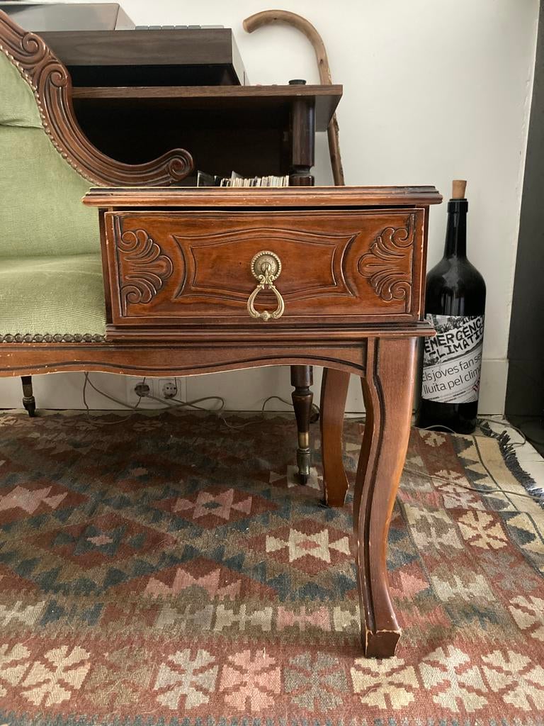 Antieke chaise longue met lade - Groen fluweel, Ophalen